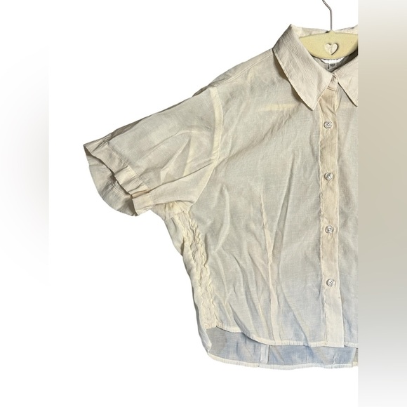 Moussy Cream Short Sleeve Button-Up Blouse S/M - Picture 2 of 6